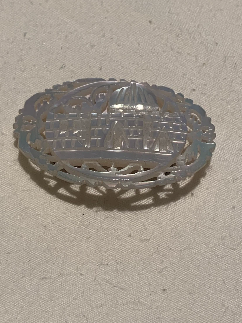 Vintage Mother of Pearl Brooch with Jerusalem Engraving