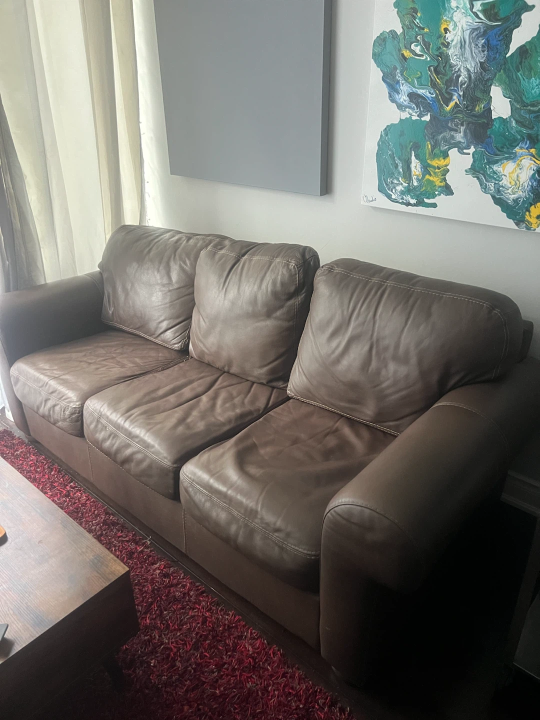 Brown leather 3 seater couch from Decorium