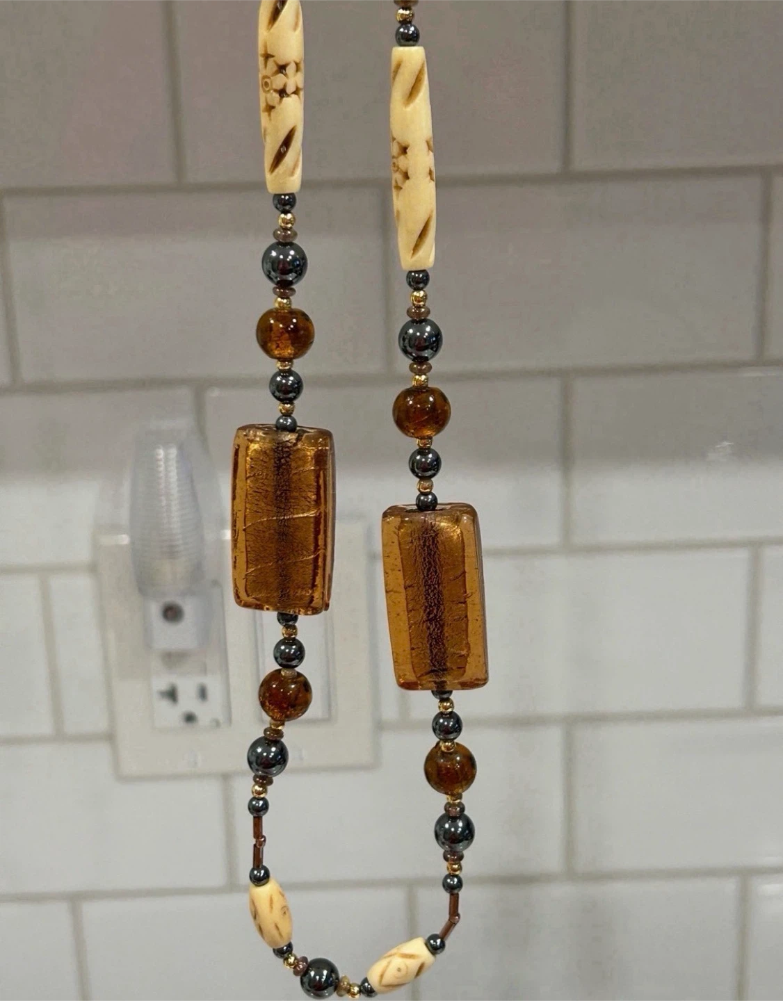 Amber and Brown Toned Beaded Necklace - photo 2
