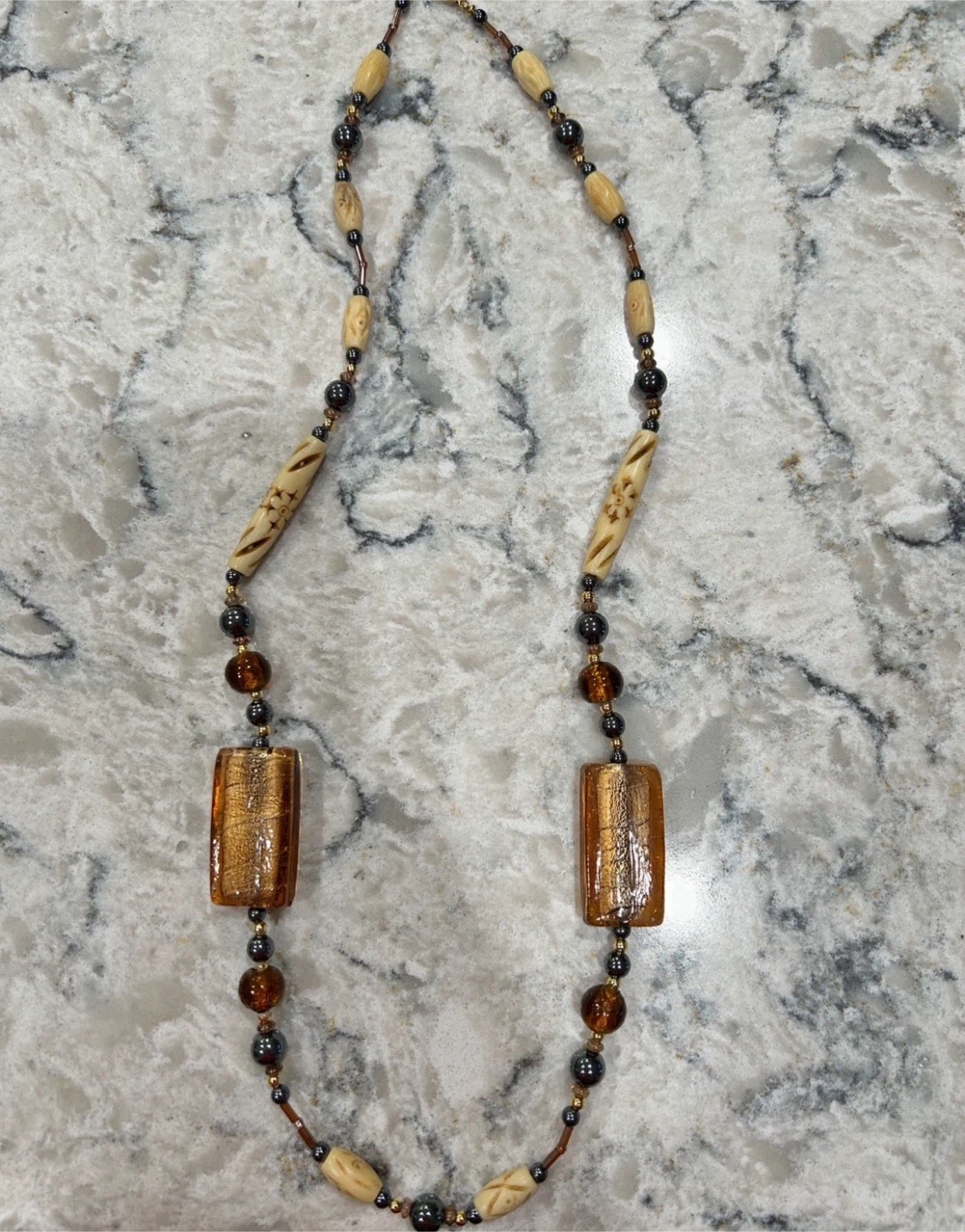 Amber and Brown Toned Beaded Necklace - photo 3