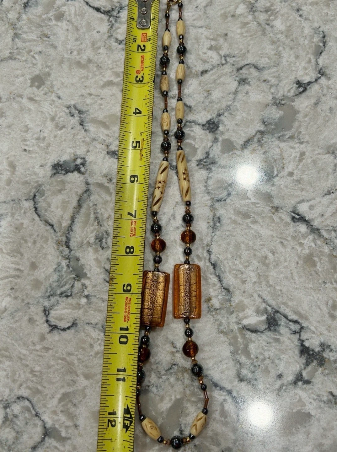 Amber and Brown Toned Beaded Necklace - photo 5