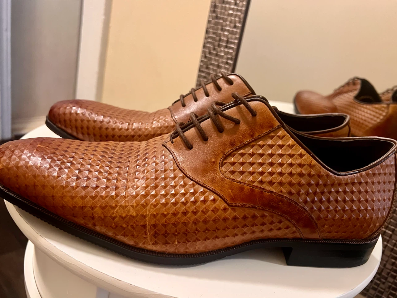 Stacy Adams Men's Brown Diamond Pattern Oxford Dress Shoes