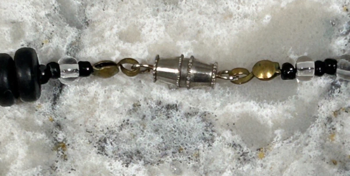 Boho Black Beaded Necklace w/ Mother of Pearl Like Mosaic Beads - photo 4