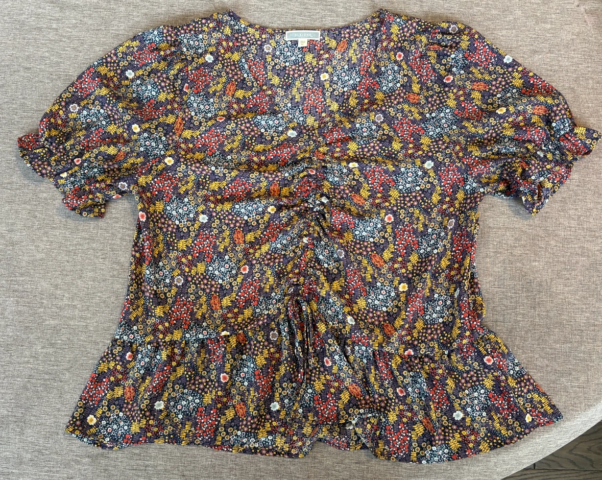 Anthropologie Pleione Ditsy Floral Ruched Peplum Blouse XL