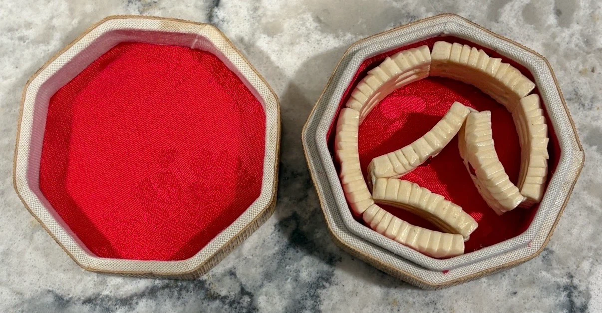 Vintage Faux Ivory Carved Panel Bracelet w/ Red Rhinestones - photo 4