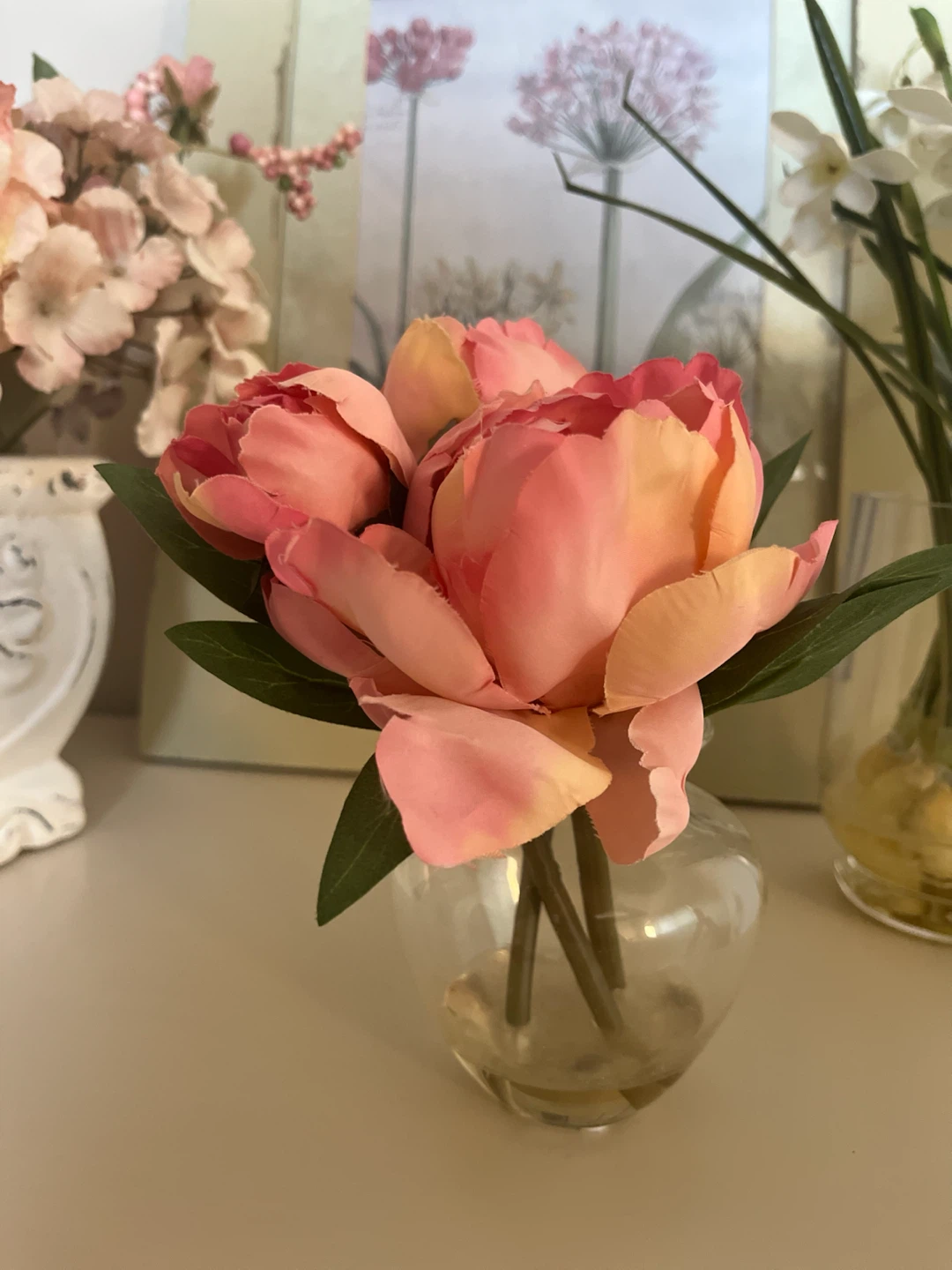 Framed Botanical Print and Artificial Flowers - photo 2