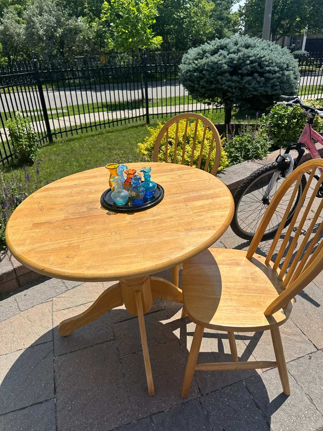 Wooden Round Dining Table with 2 Chairs - photo 2