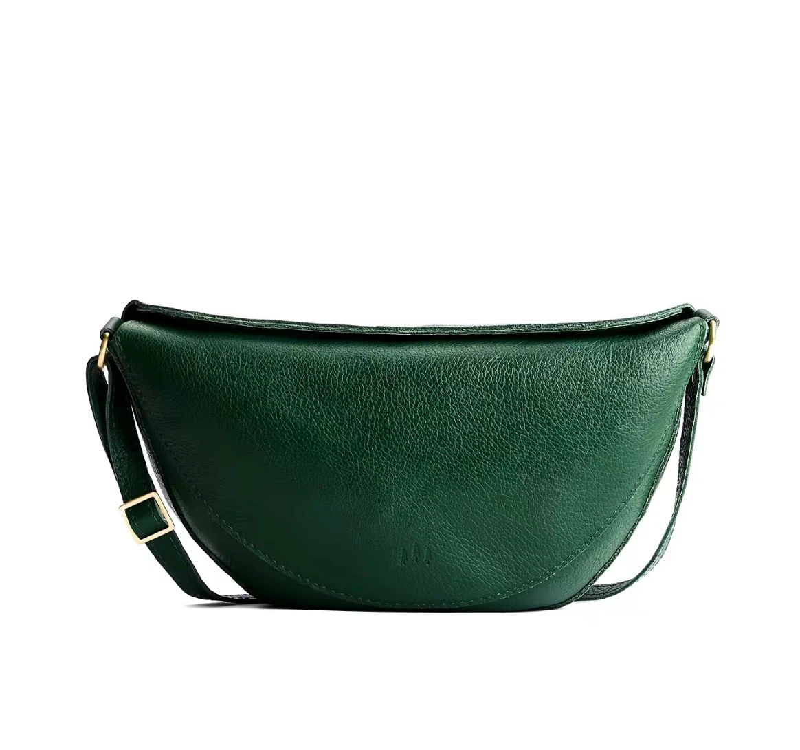 Green Leather Crescent Shoulder Bag