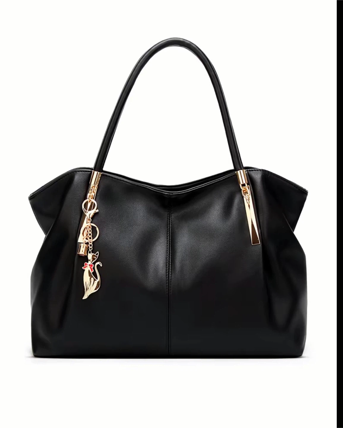 Black tote handbag with cat charm