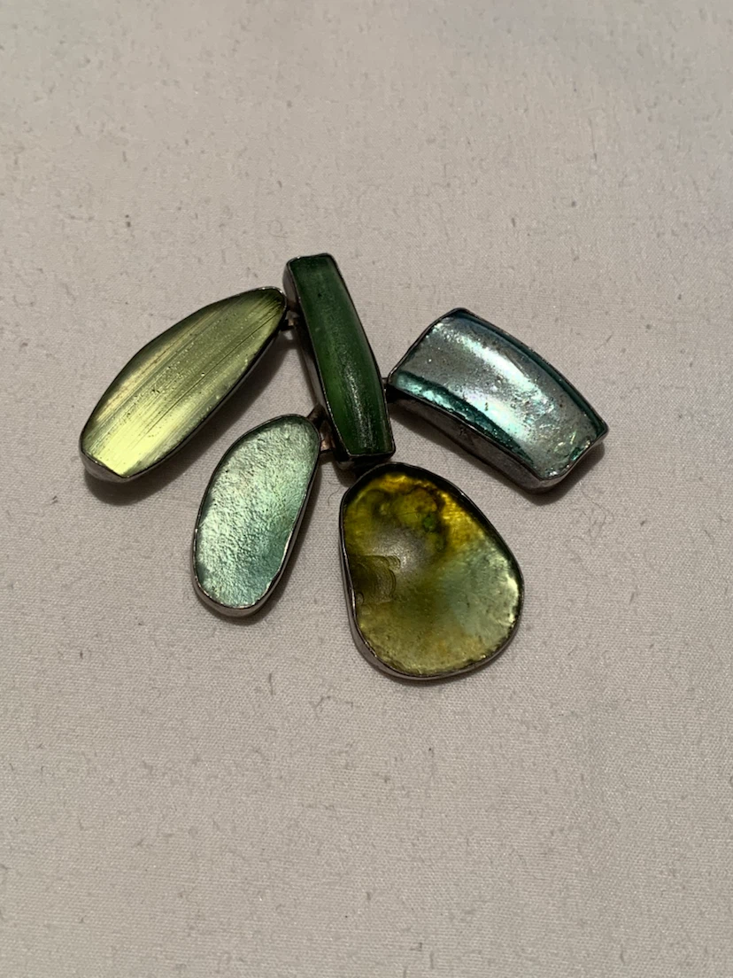 Roman Glass & Silver Brooch