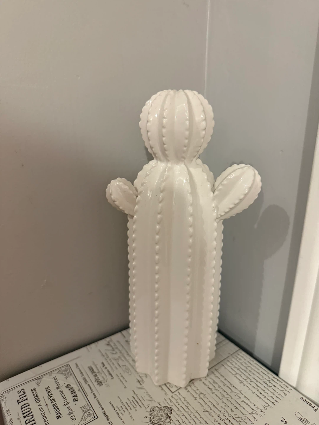 White Ceramic Cactus Figurine