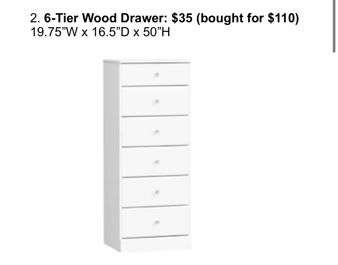 White 6-Tier Wood Drawer Dresser