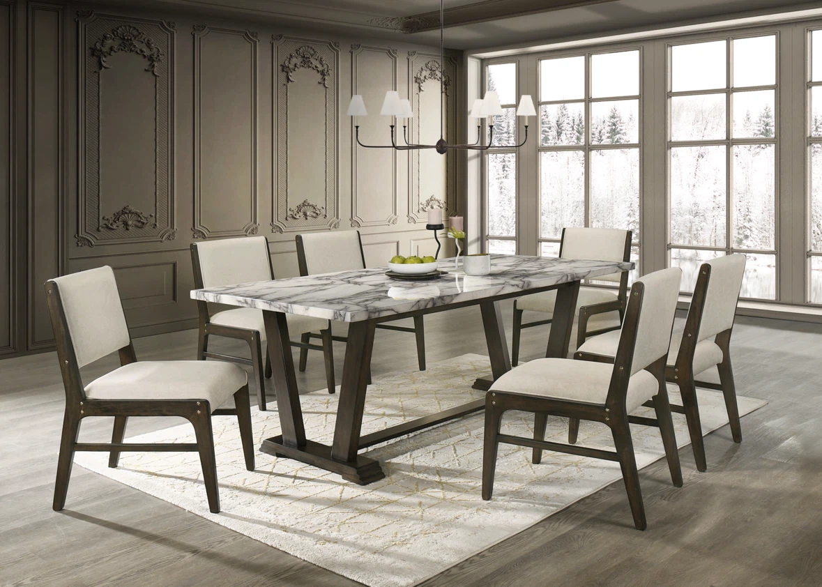 Marble Top Dining Table with 6 Chairs