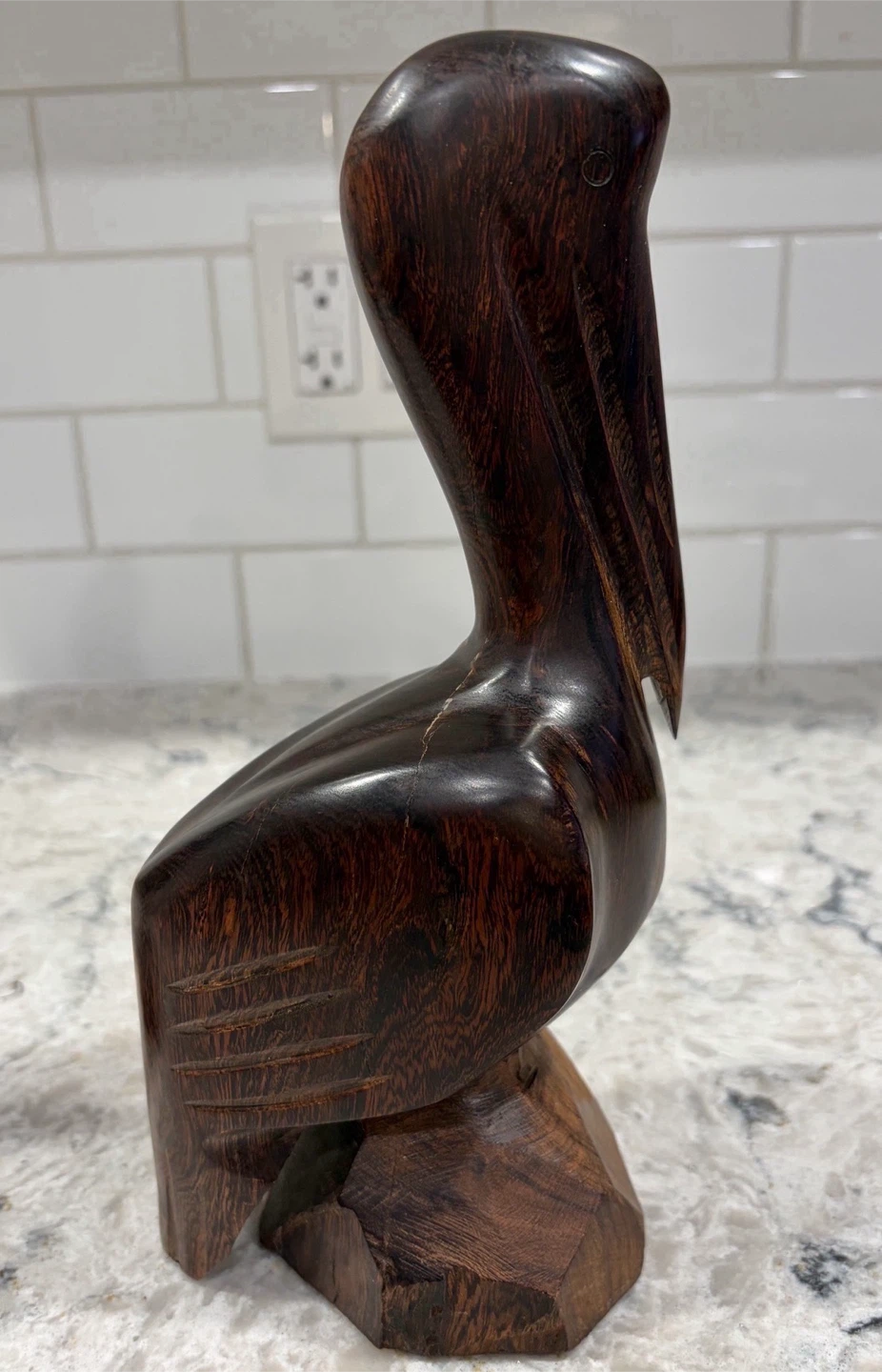 Vintage Hand-Carved Wooden Pelican/Bird Sculpture Folk Art Décor