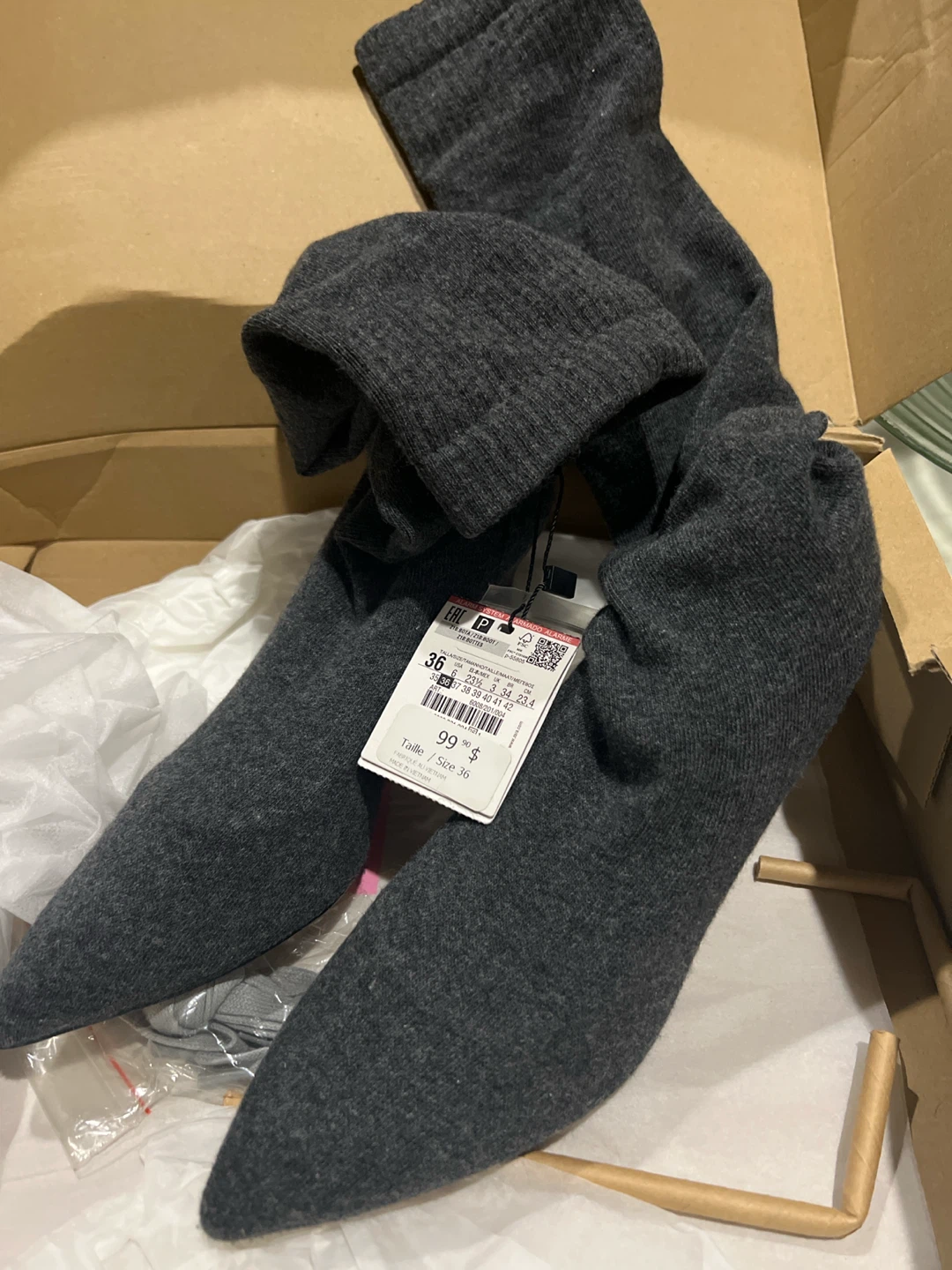 Zara Grey Sock Boots - Size 36