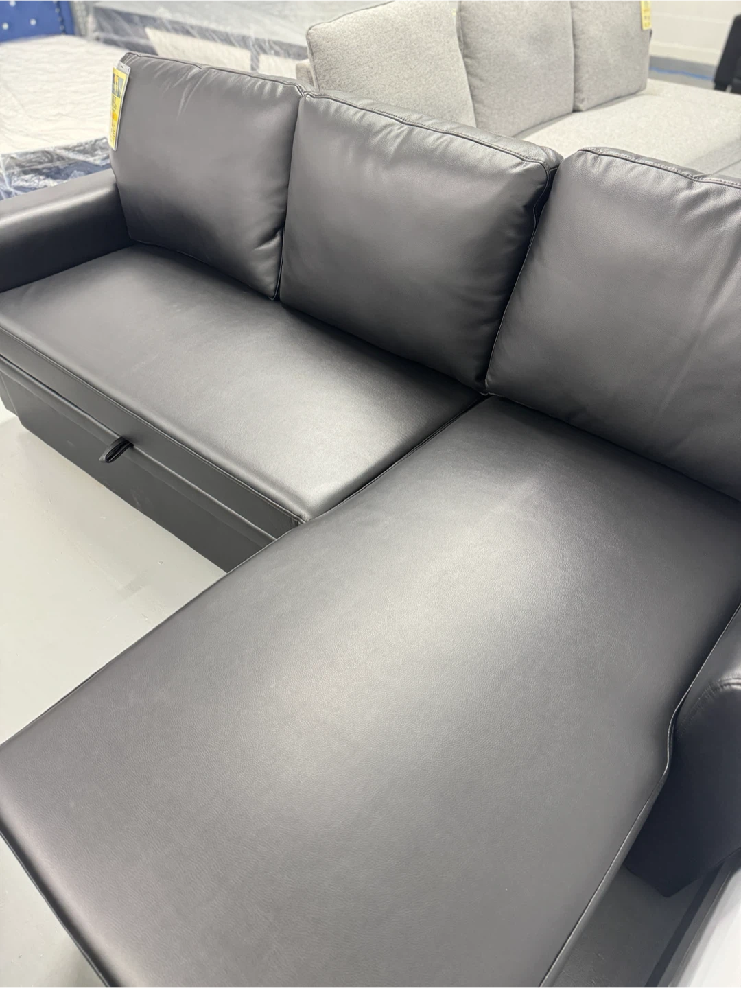 Black Faux Leather Sectional Sofa with Storage