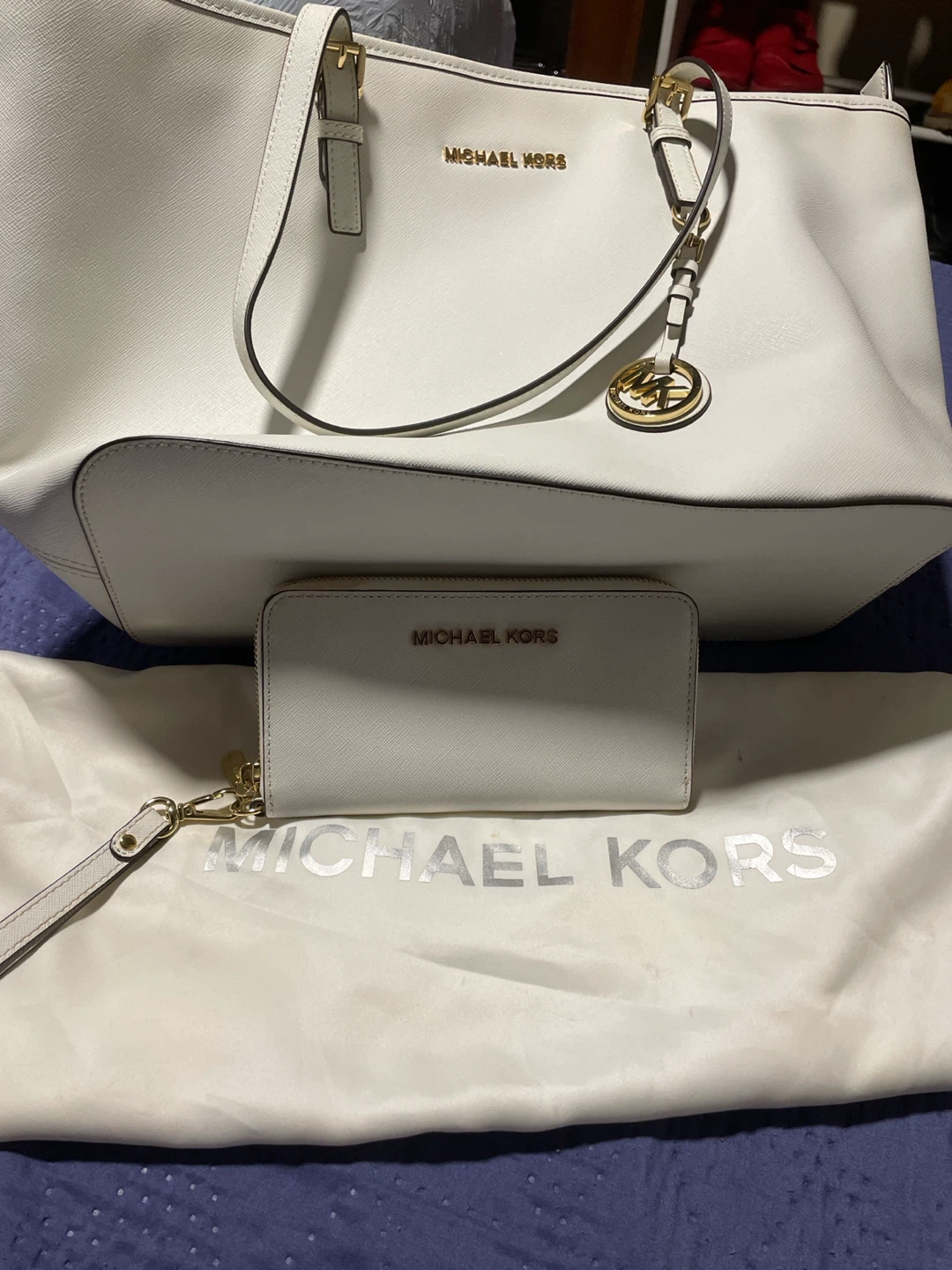 Michael Kors White Tote Bag and Wallet Set