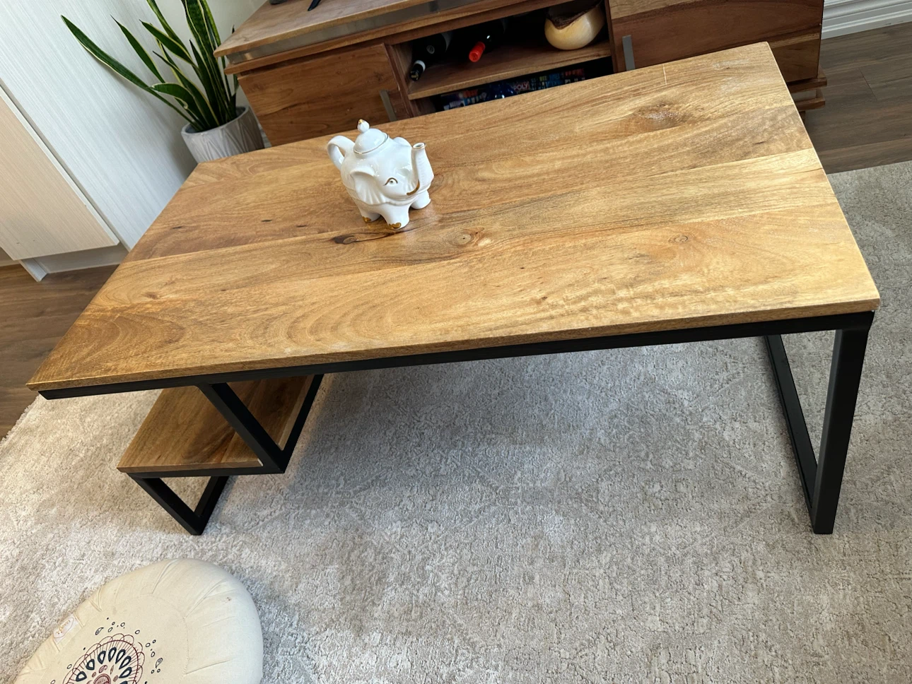 Wooden Coffee Table with Black Metal Frame