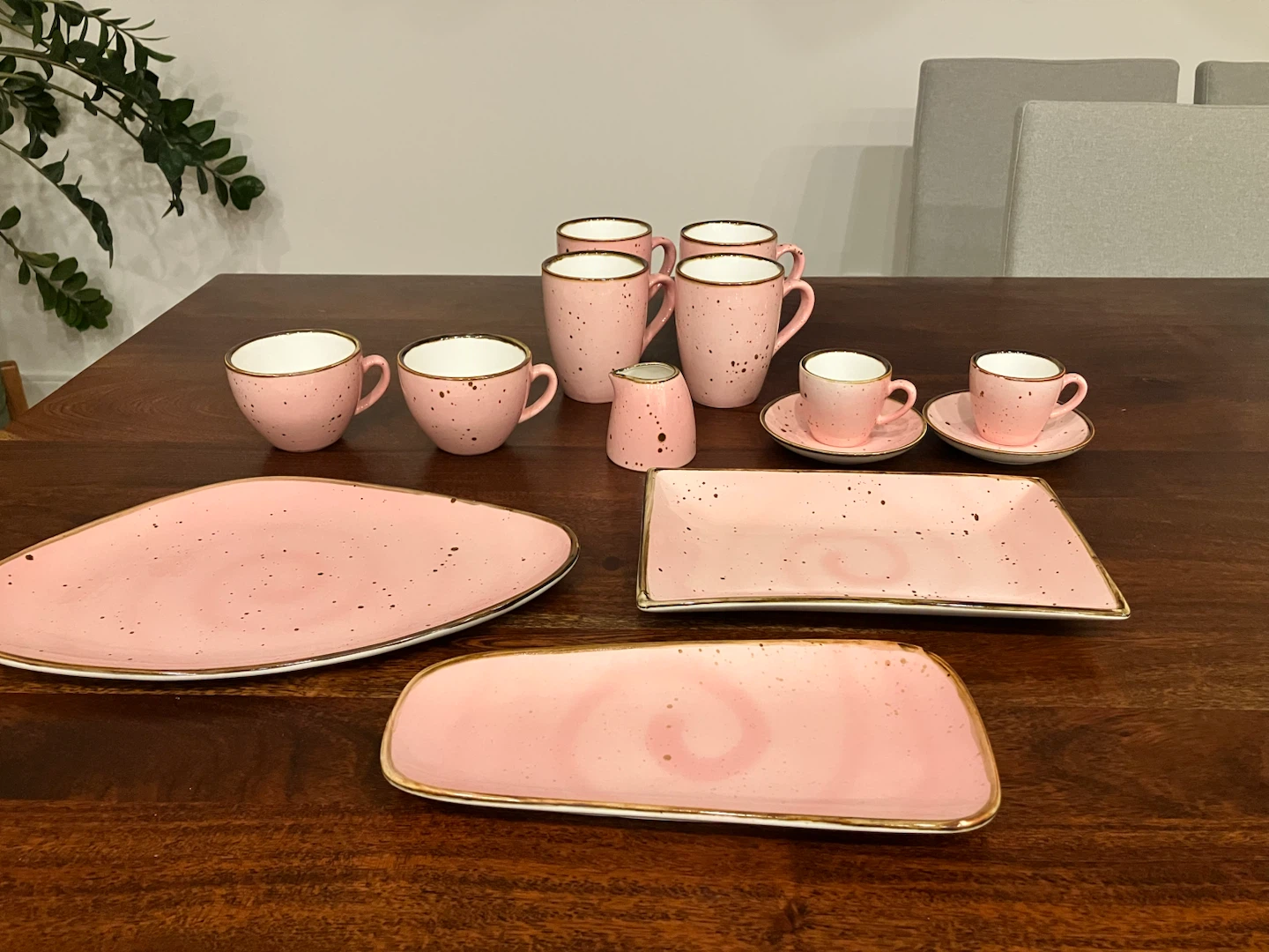 Pink Speckled Ceramic Coffee/Tea Mug Set