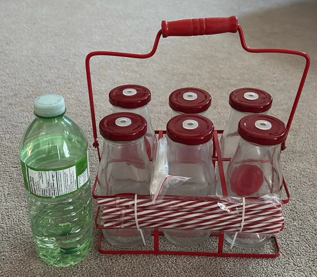 Glass Milk Bottles with Carrier and Straws