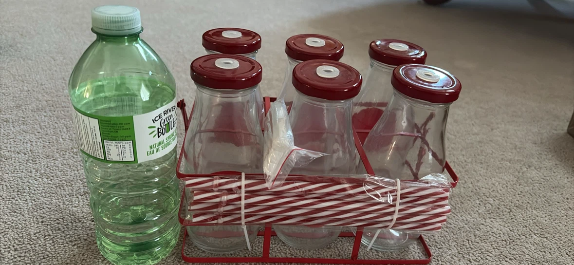 Glass Milk Bottles with Carrier and Straws - photo 2