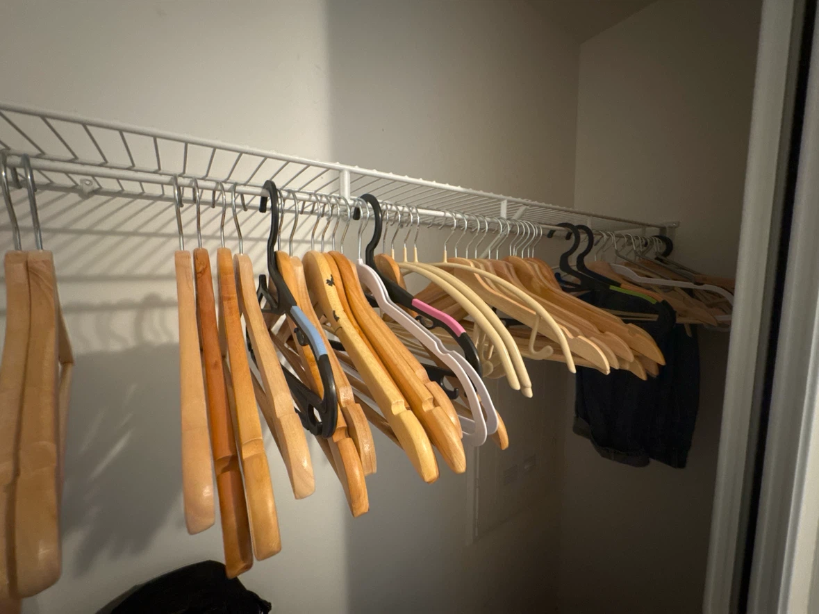 set of Wooden and Plastic Hangers