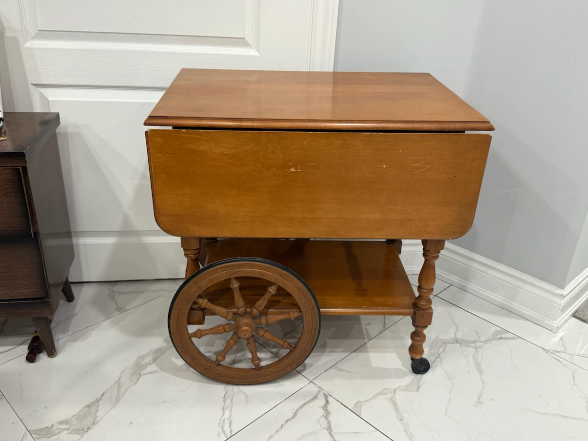 Vintage Drop-Leaf Serving Cart Table