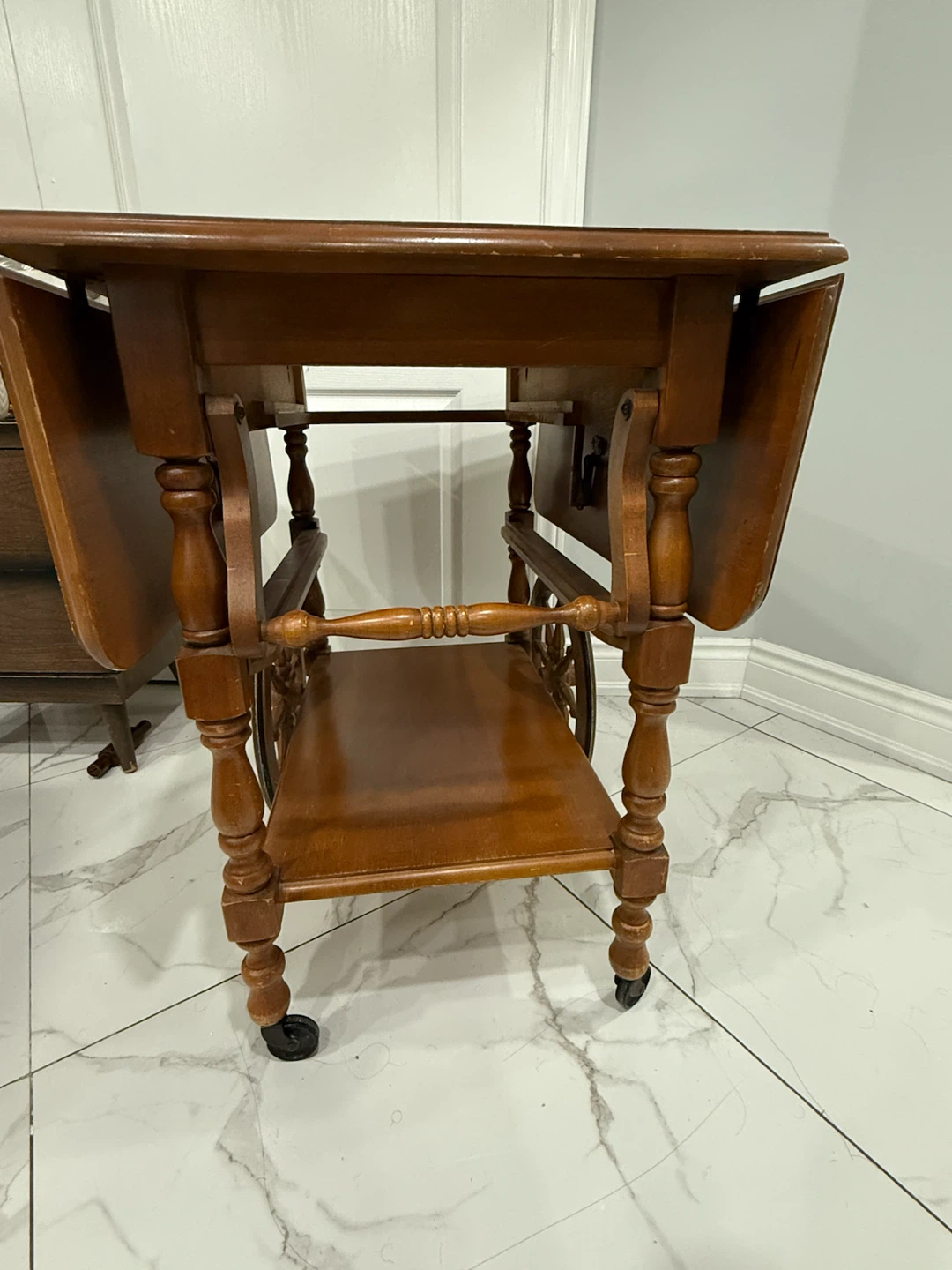 Vintage Drop-Leaf Serving Cart Table - photo 3