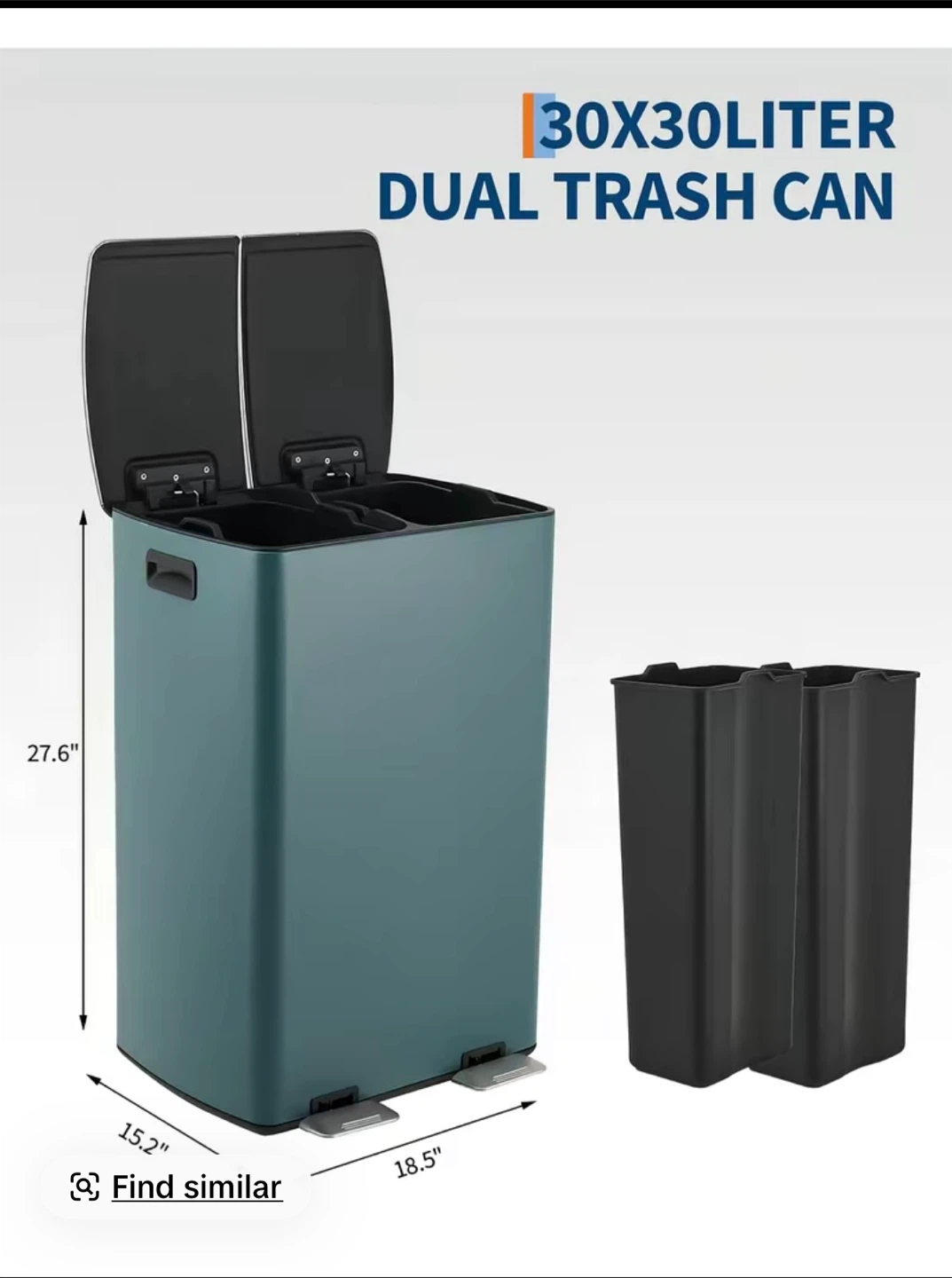 Dual Trash Can - 60 Liter / 16 Gallon - photo 2
