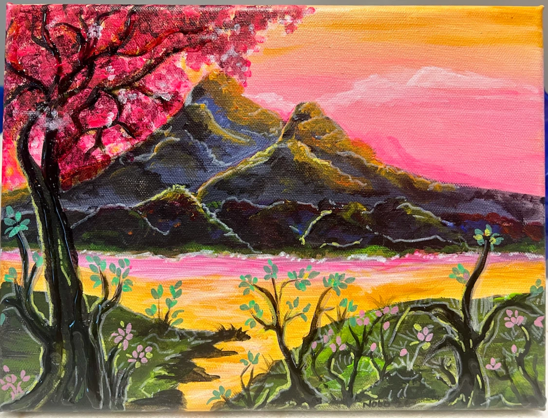 Acrylic Painting of Mountain vs Landscape - photo 2