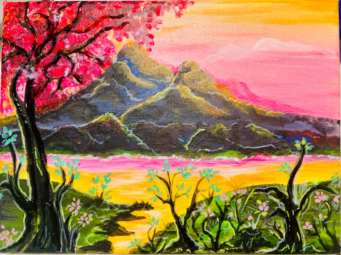 Acrylic Painting of Mountain vs Landscape - photo 3