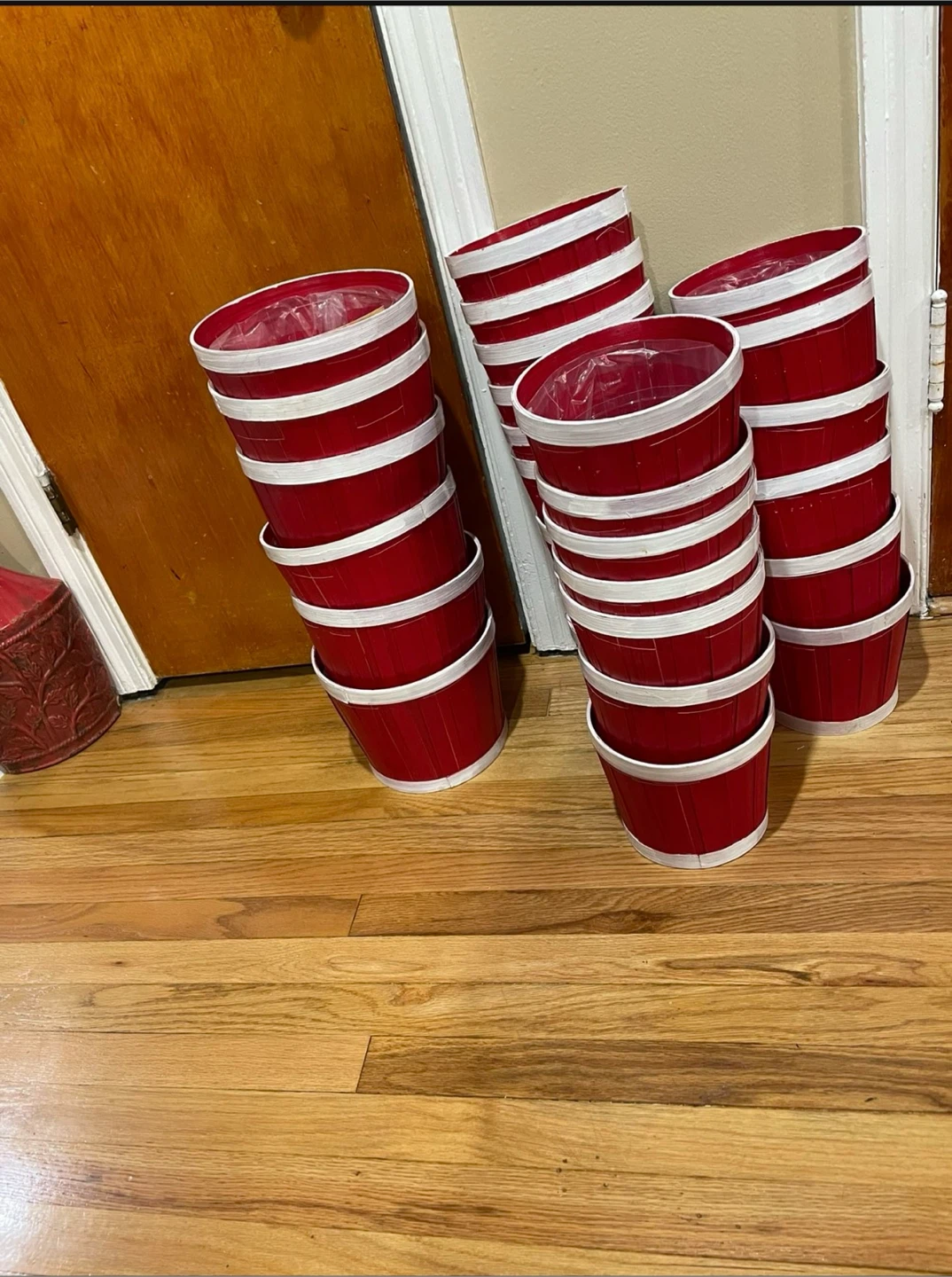 Red Planter Pots with White Trim Each $2