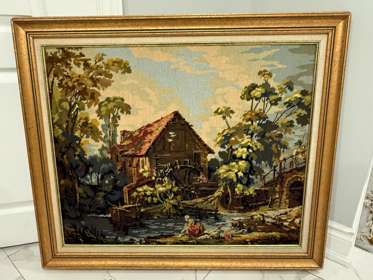 Large Vintage Framed Needlepoint Wall Art - photo 2