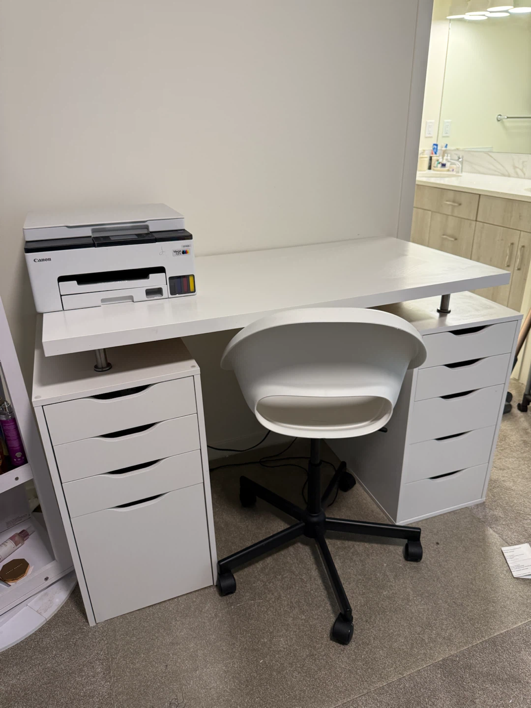 White IKEA Alex Desk with Drawers