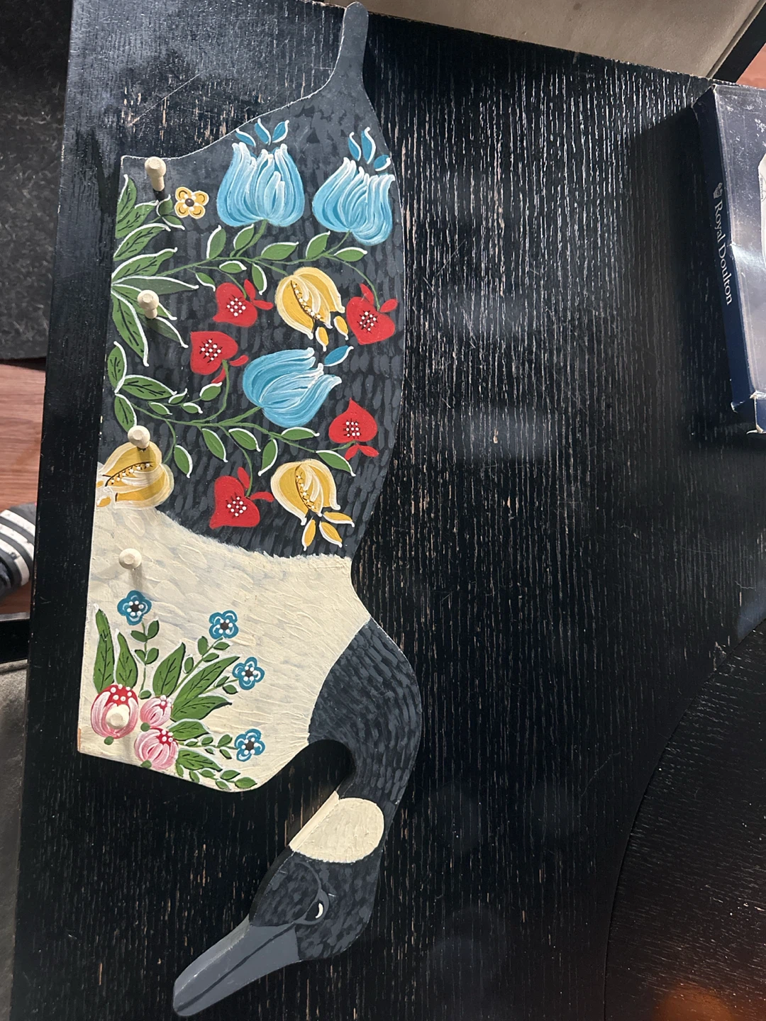 Hand-Painted Goose Key Holder with Floral Design