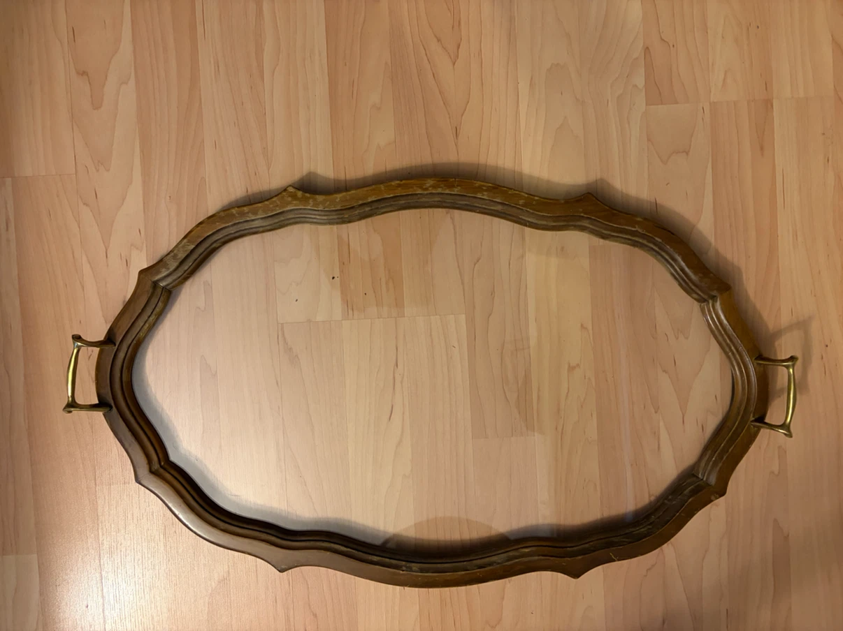 Vintage Oval Serving Tray with Brass Handles