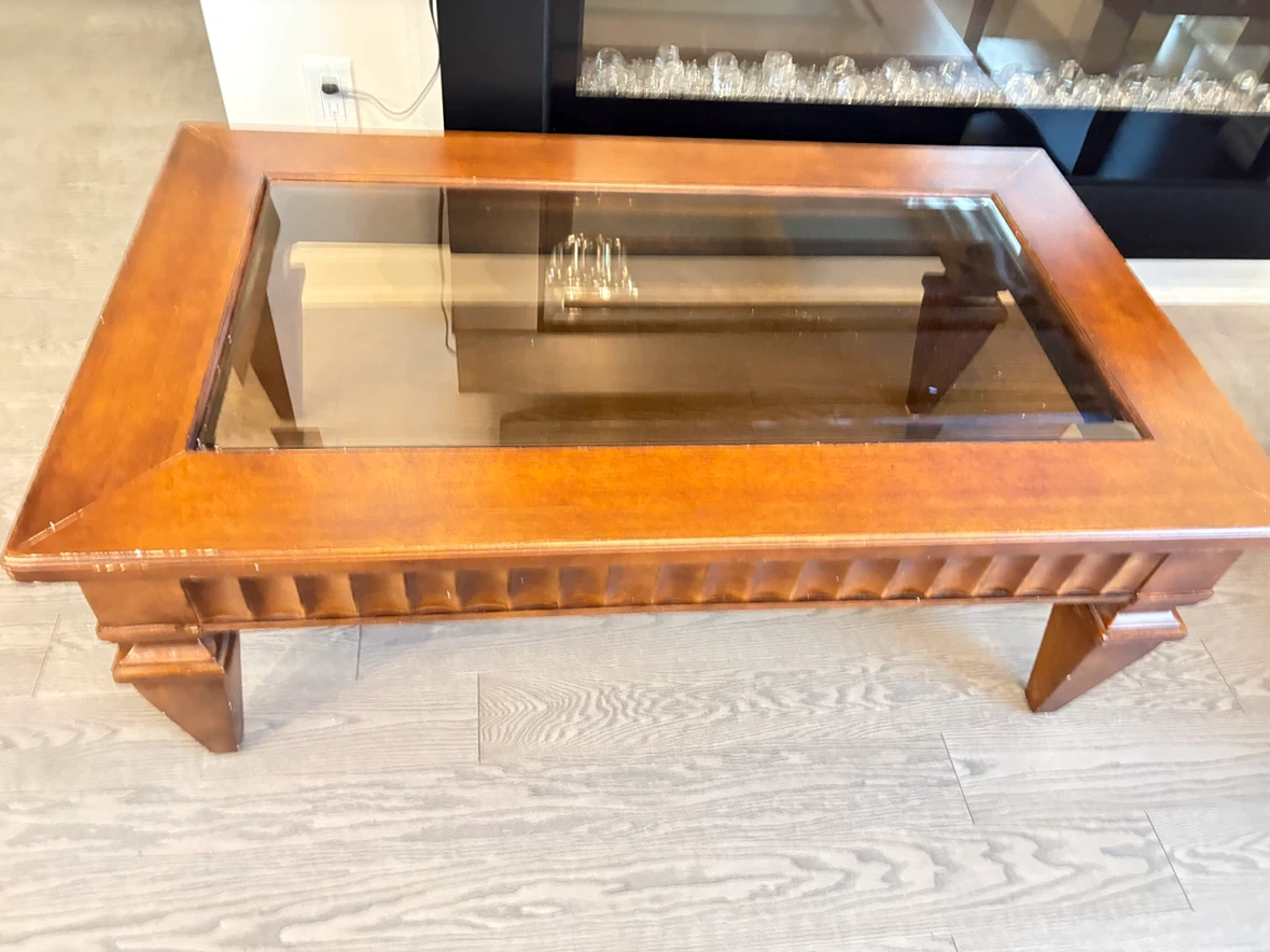 Wooden Coffee Table with Glass Top