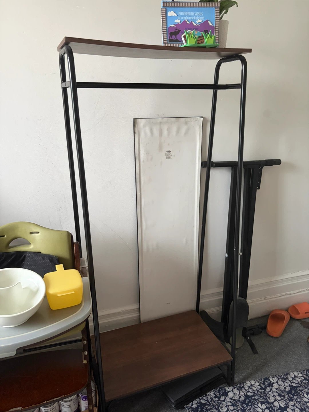 Metal Garment Rack with Wood Shelves