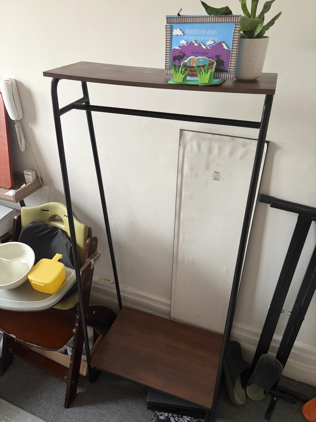 Metal Garment Rack with Wood Shelves - photo 2
