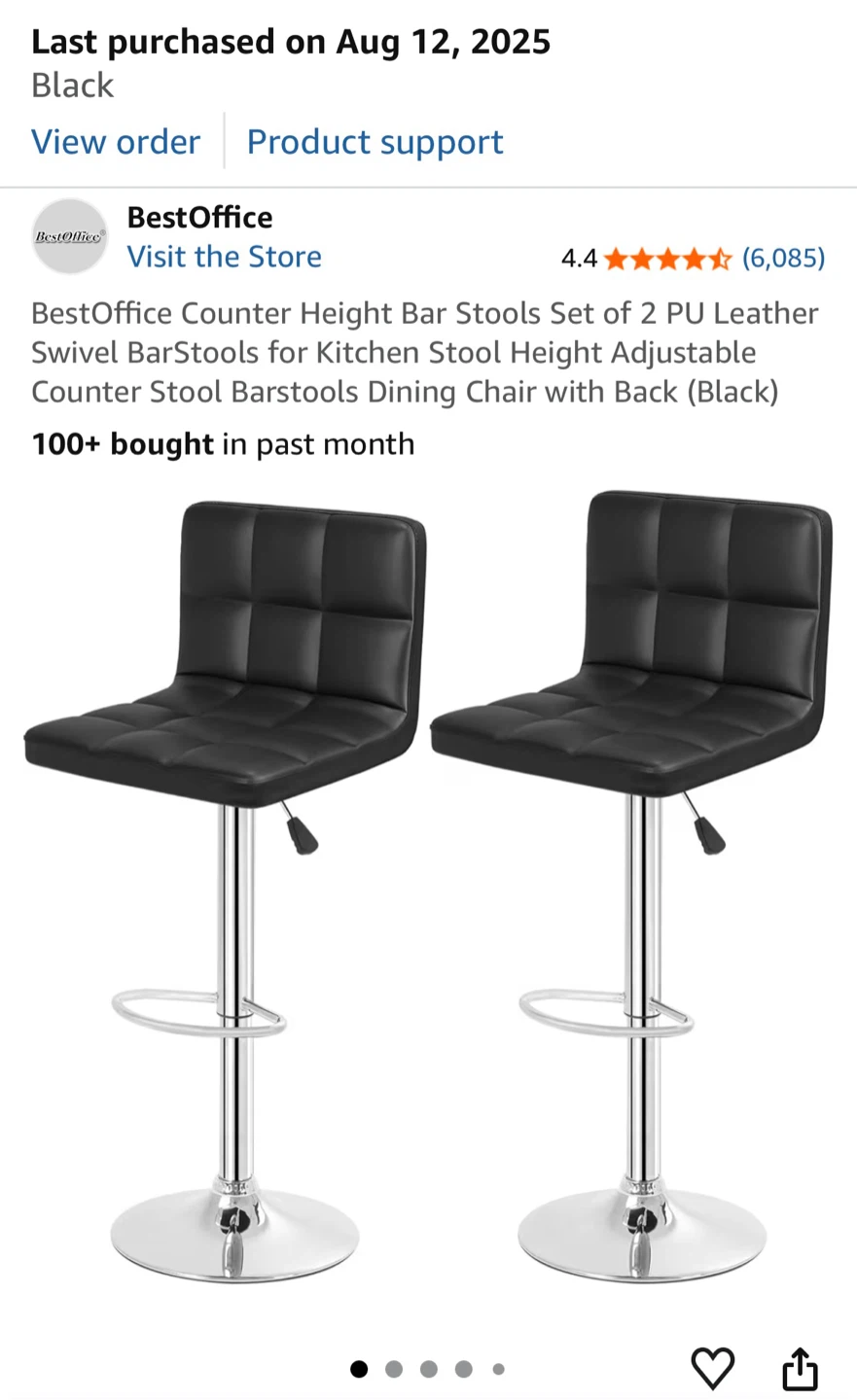 Set of 2 black pu leather Bar Stools (like new, assembled)