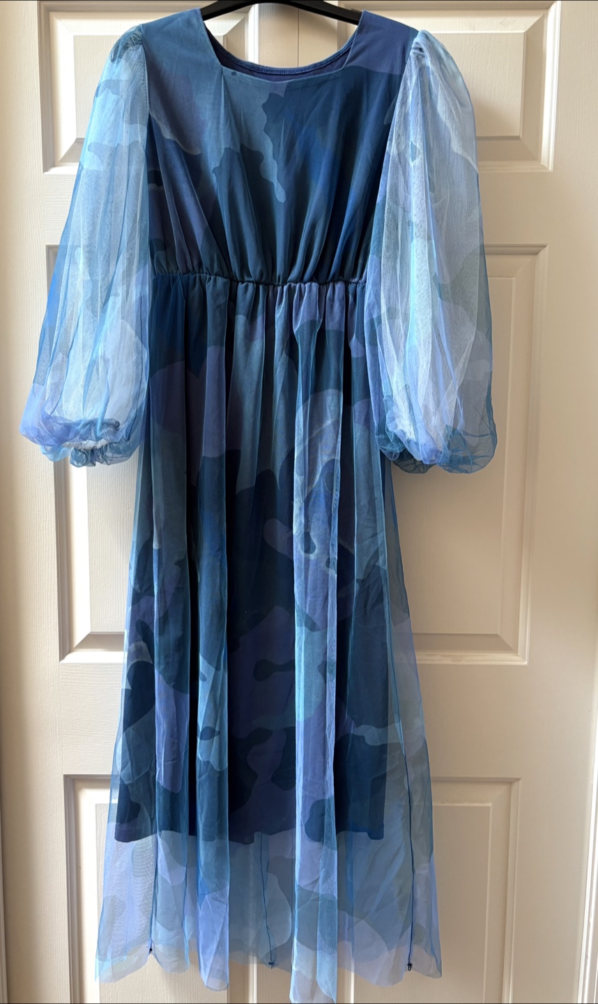 Blue Camouflage Tulle Maxi Dress - Size US4