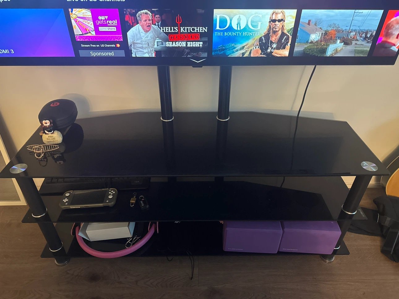 Black Glass TV and Entertainment Stand
