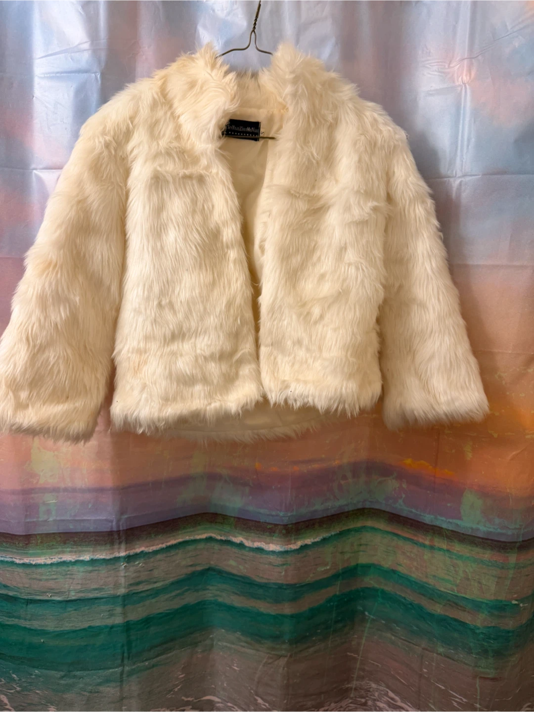 Girls Cream Faux Fur Jacket