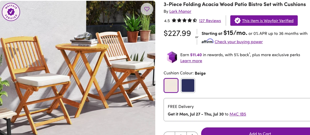3-Piece Folding Acacia Wood Patio Bistro Set with Cushions - photo 2