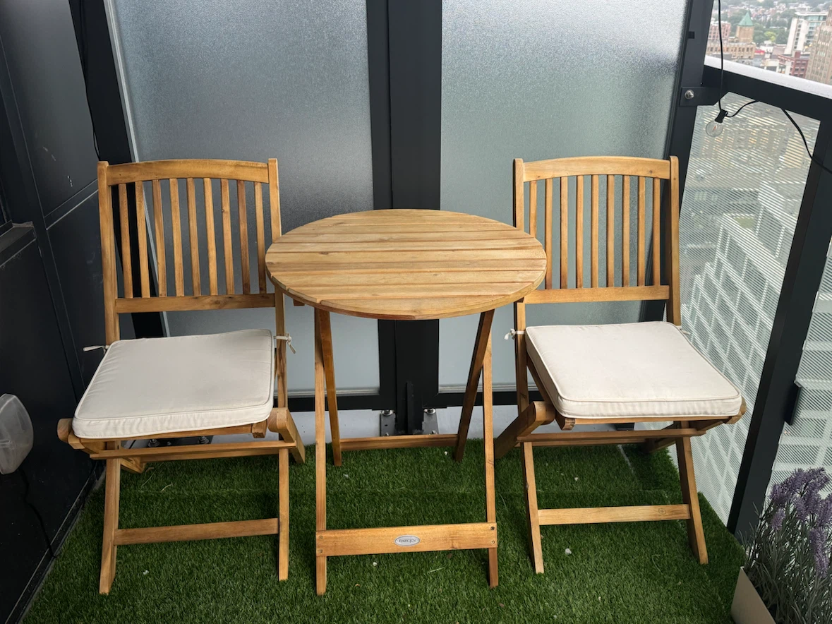 3-Piece Folding Acacia Wood Patio Bistro Set with Cushions