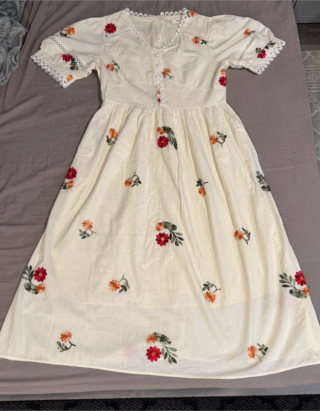 Cream Embroidered Midi Dress - photo 2