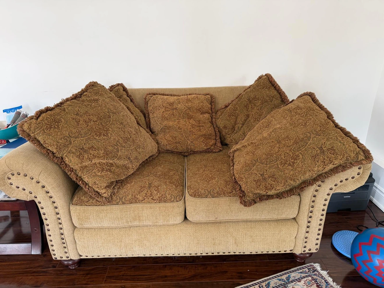 Brown Sofa with Decorative Pillows