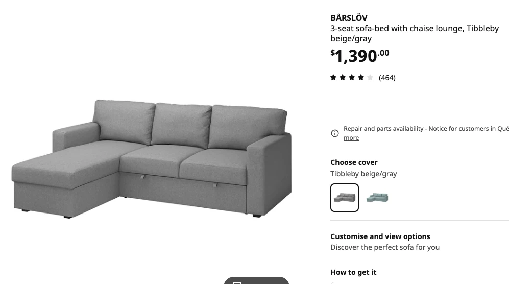 IKEA Bärslöv 3-seat sofa-bed with chaise lounge