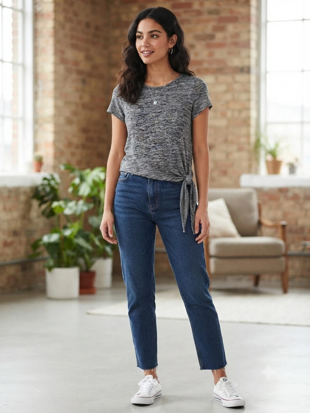 Size S Grey Short Sleeve T-Shirt with Side Tie Detail - photo 5