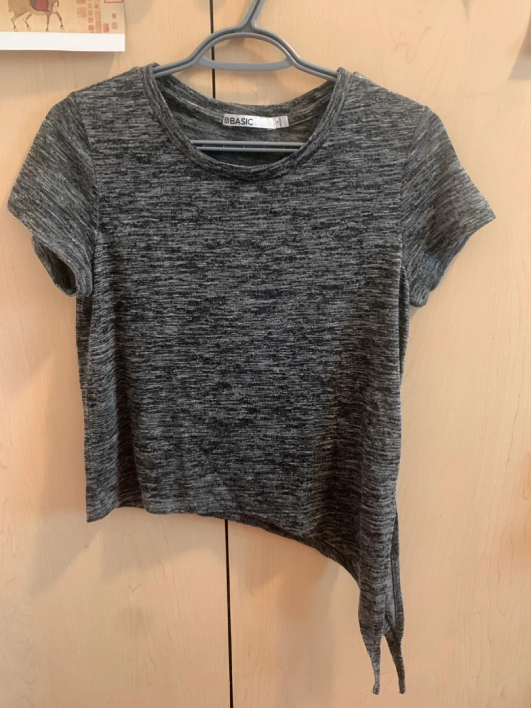 Size S Grey Short Sleeve T-Shirt with Side Tie Detail